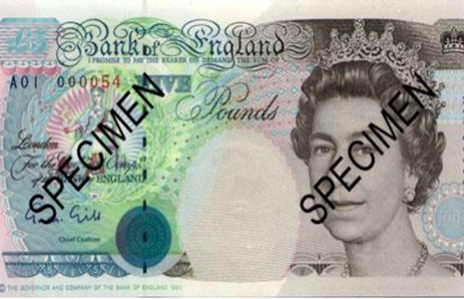 English five pound note (1990)